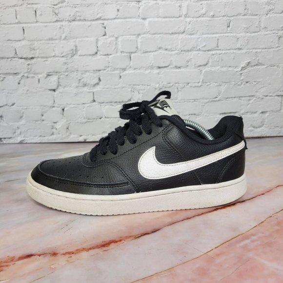 Nike Shoes - Nike Court Vision Sneakers Black Womens Size 6.5 Low Top Casual Leather Shoes